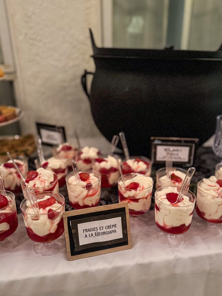 Pride and Prejudice party food - strawberries and cream shooters 